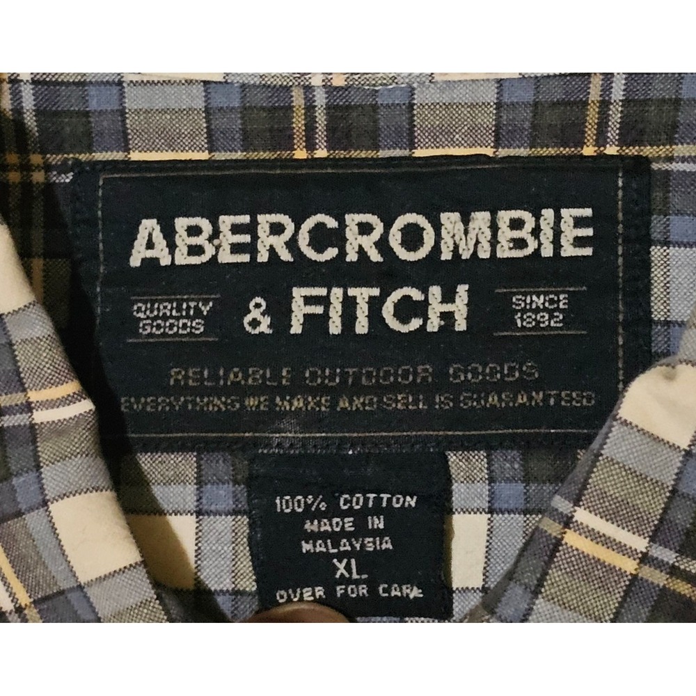 Abercrombie & Fitch Men's Vtg Big 1X Checked Plaid Button Down Front Long Sleeve - Picture 3 of 7